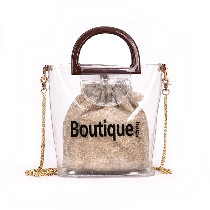 

BXJZHTLRZK Summer 2018 Small Transparent Women Hand Bags Chain Straw bag Lady Travel Beach Shoulder Cross Body Bag Holiday DJ053