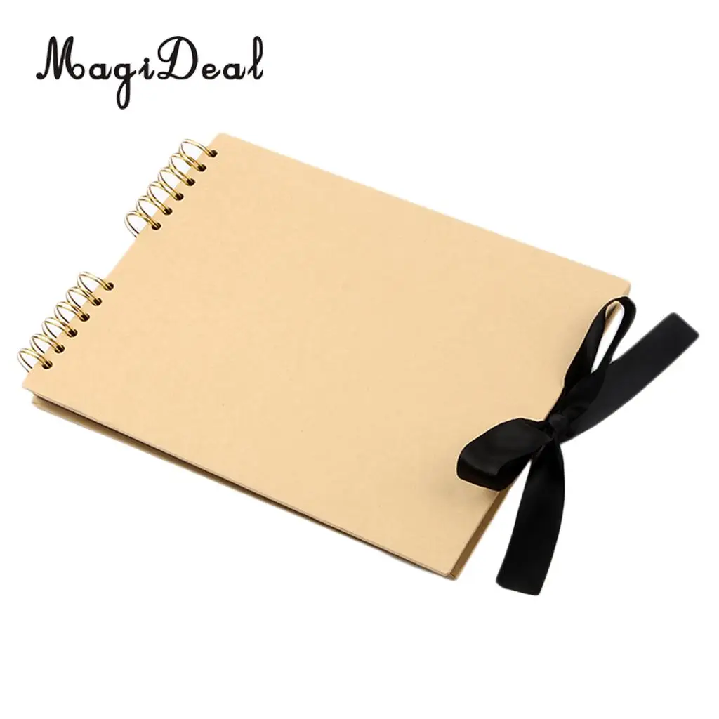 A4 Size 40 Pages Ribbon Bow Kraft Paper Scrapbook Photo Album Display Book Wedding Memory Book