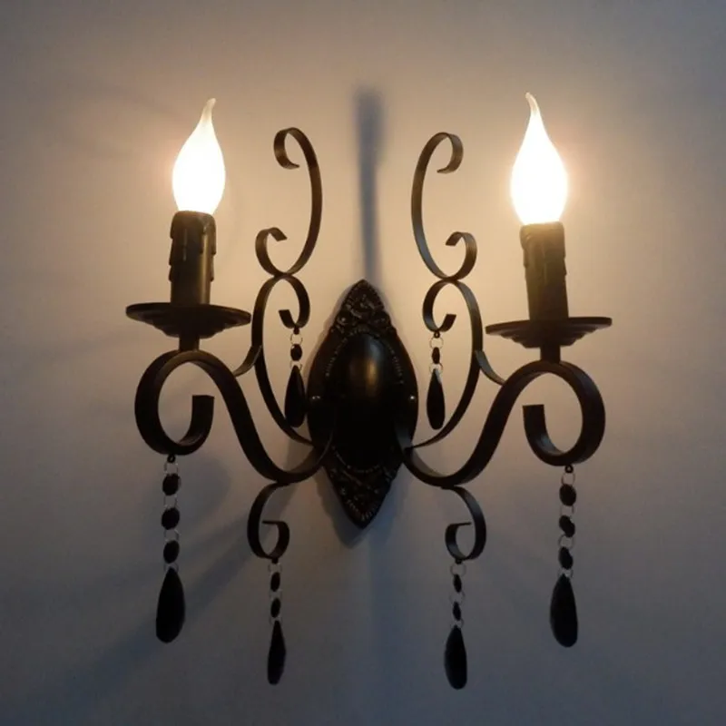 European Classic Style Vintage Iron Crystal Wall Lamps