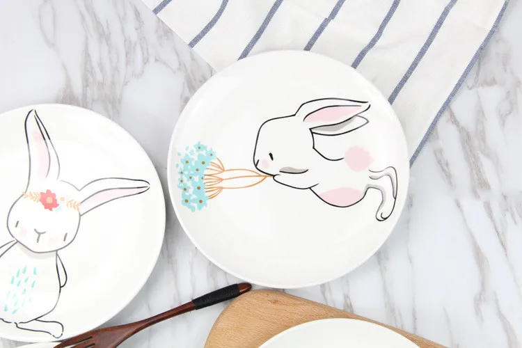 8 дюймов милый кролик керамическая тарелка мультфильм круглая фарфоровая обеденная тарелка в западном стиле разделочная доска блюдо для