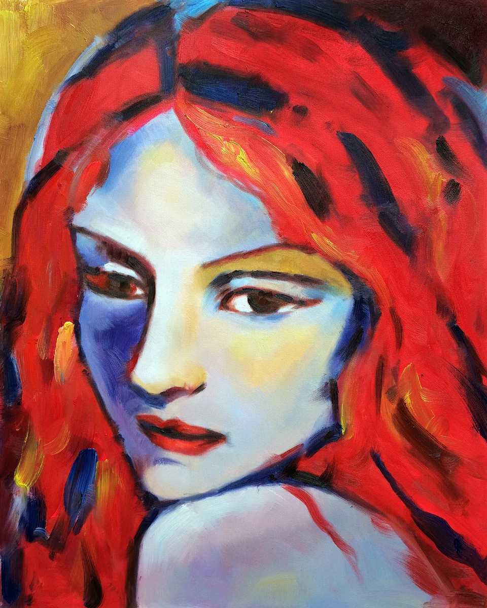 Handmade Art Painting, Reverie by Helena Wierzbicki, Abstract Woman Oil