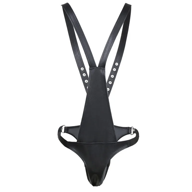 Fetish men latex pants Black Adjustable PU Leather Porno lingerie mens bondage underwear Sexy Costumes Erotic Lingerie