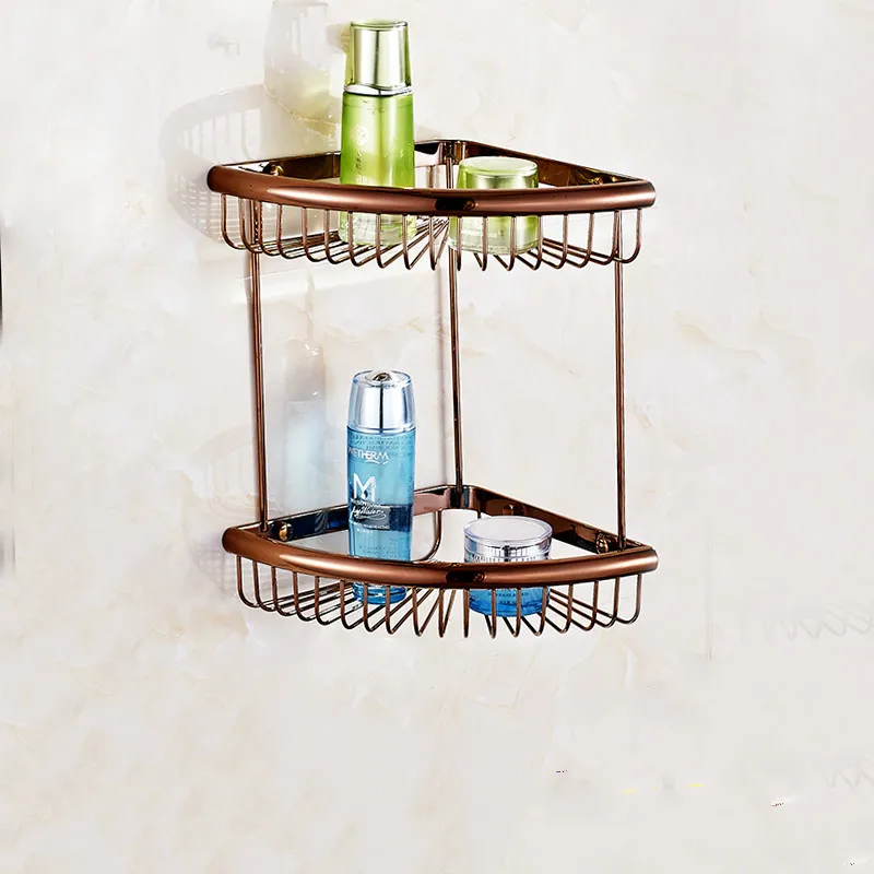 European Rose Gold Corner Basket Antique Copper Bathroom Shelf Polish