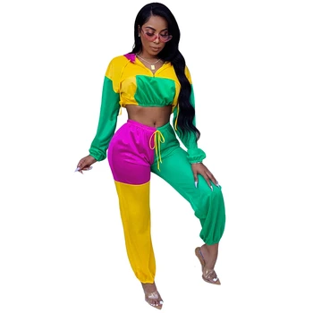 

2019 New Women Zip Up Neck Long Sleeve Short Trench Safari Long Pants Suits Two Pieces Set Sporting Tracksuit Outfit