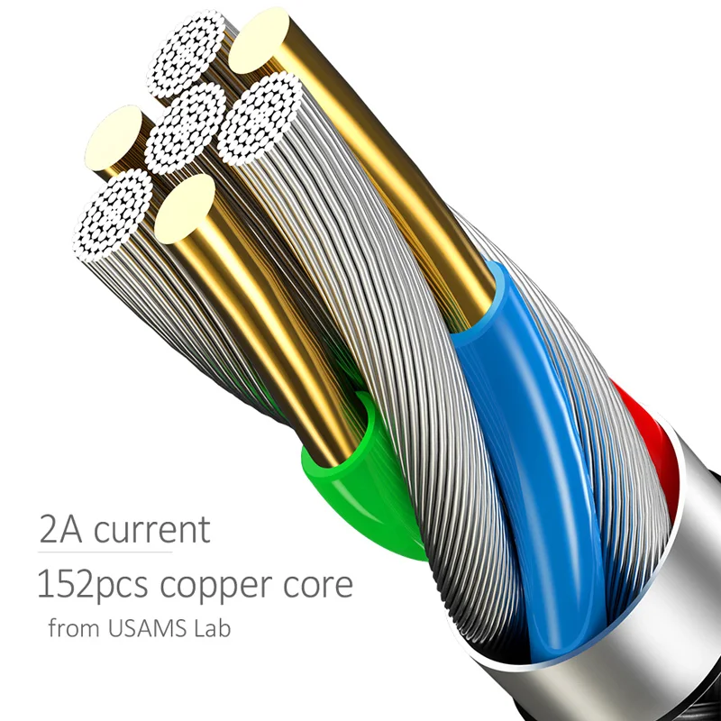 Cable USB para iPhone la RX USAMS iOS 2A Cable de carga rápida para iPhone XS X 8 7 6 5 iPad sincronización de datos cargador USB para cable de iluminación