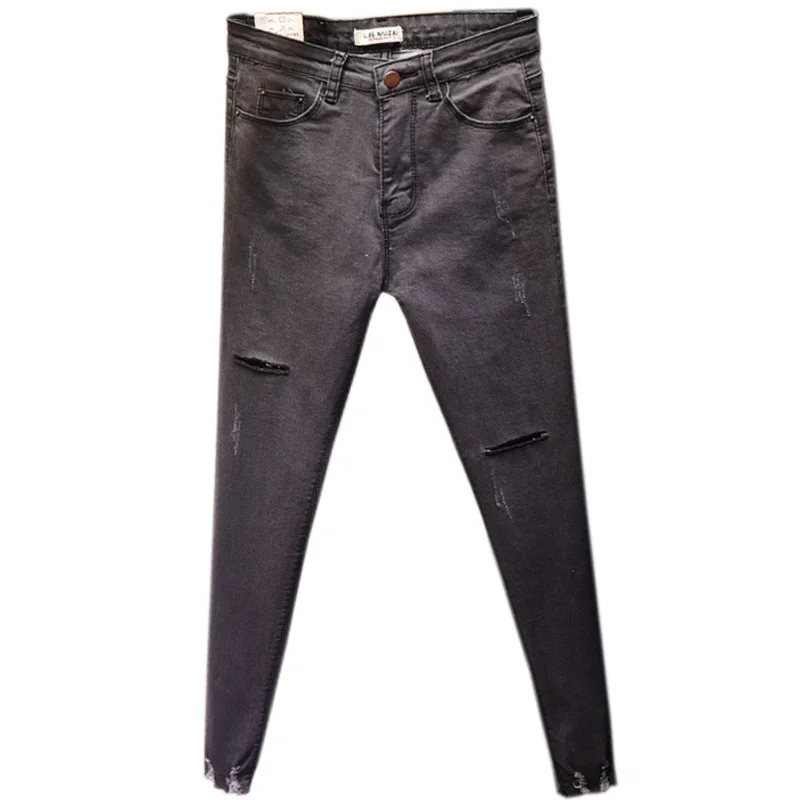 Stretch Jeans Femme Denim Ripped for Women 2018 Spring Woman Blue Grey Destroyed Feminino High Waist Pencil Pantalon |