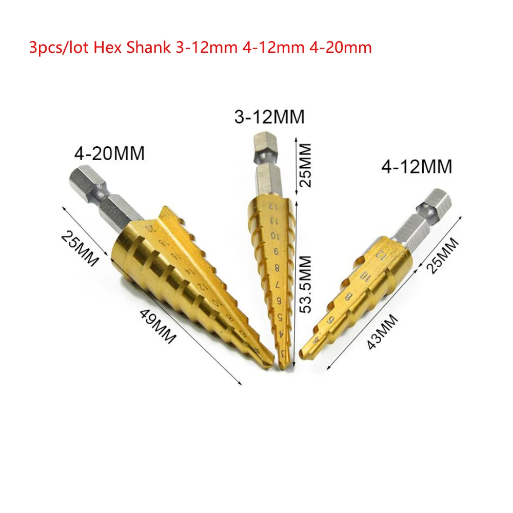 HSS сталь титановые ступенчатые сверла 3-12 мм 4-12 мм 4-20 мм ступенчатые конусные режущие инструменты сталь Деревообработка Дерево Металл сверление