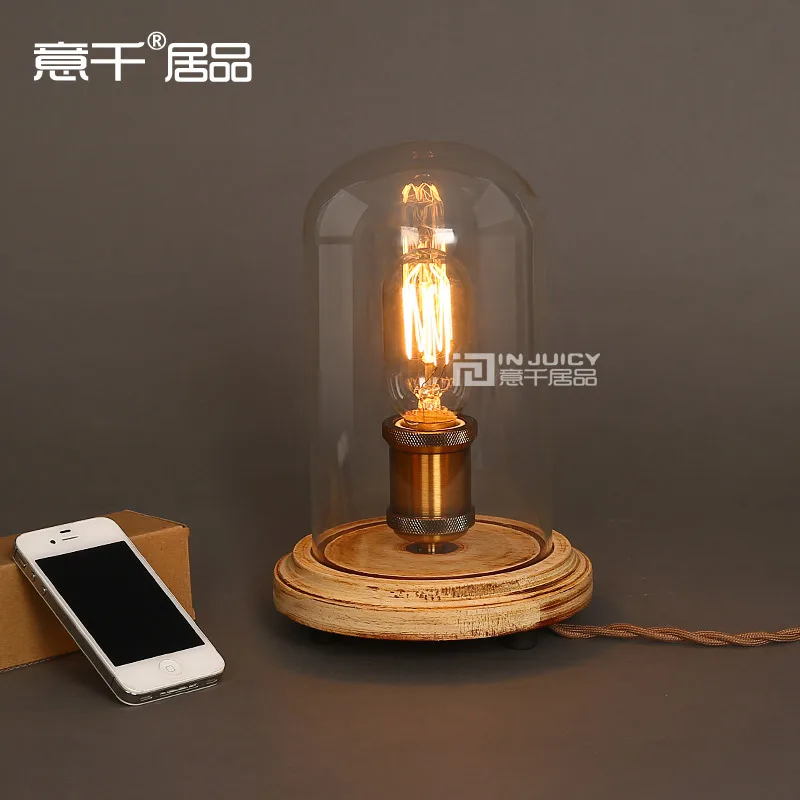 Vintage Table Light Gl Edison Bulb Wooden Desk Light Gl Edison Bulb Wooden Desk