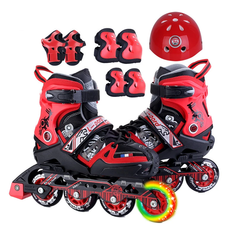 سوبر جودة الأطفال مضمنة تزلج الأسطوانة أحذية التزلج خوذة الركبة حامي قابل للتعديل بو عجلات المراهقين Multipurpo Patines