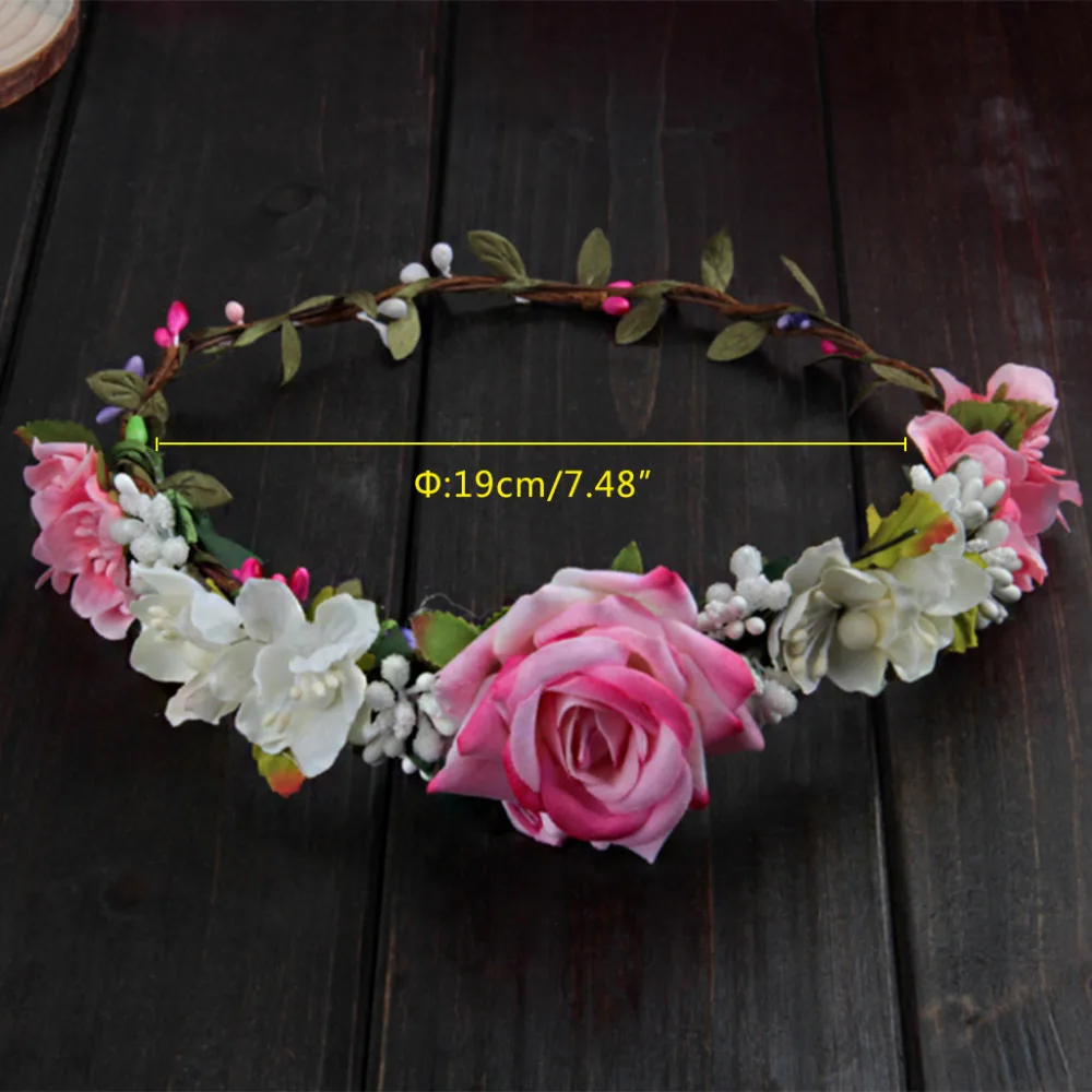 Women Wedding Flower Hair Garland Crown Headband Floral Rose Handmade Vacation