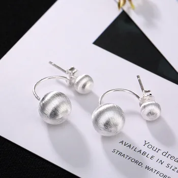 

contracted one LuYin S925 pure silver wire drawing round pearl double ball character joker ms stud earrings wholesale