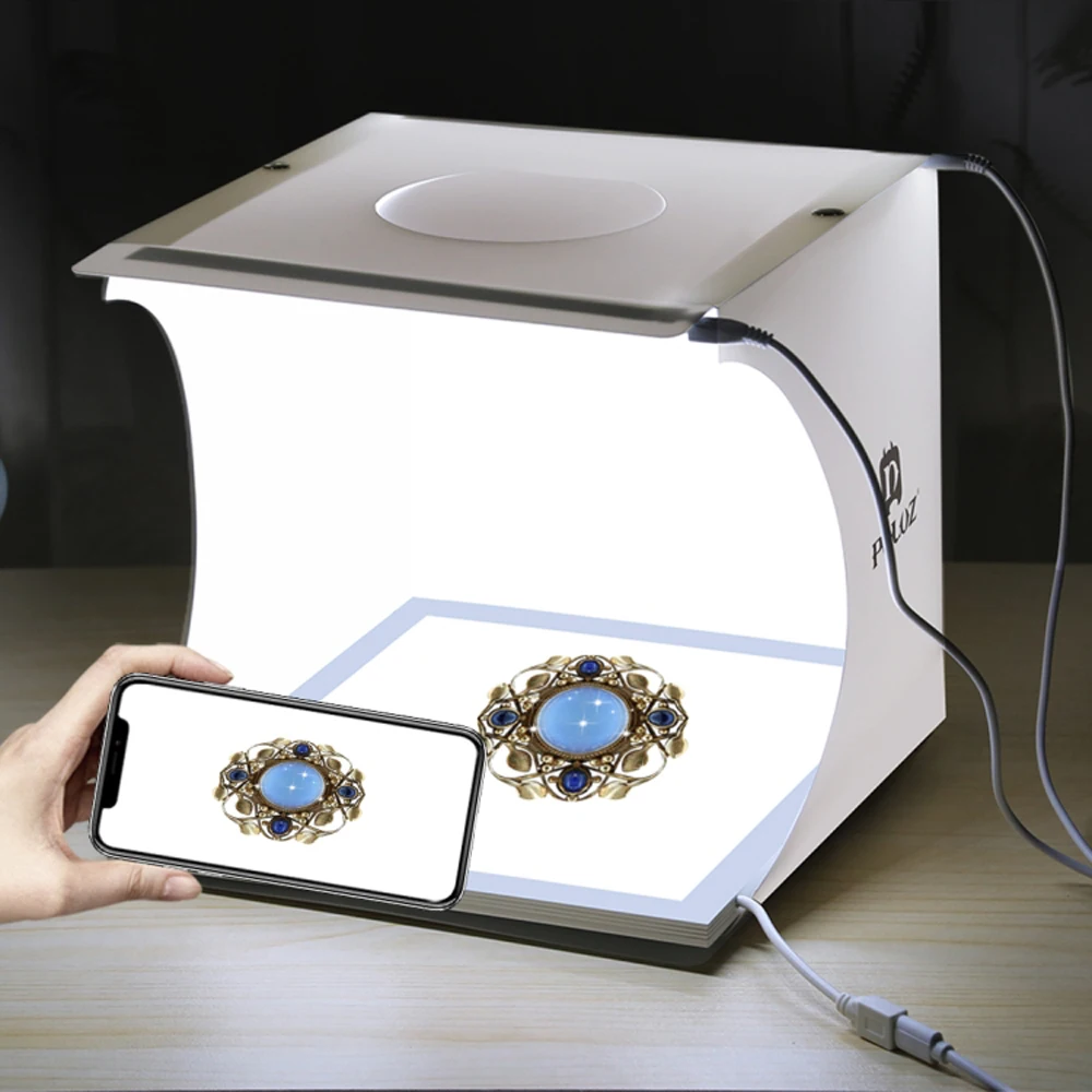 PULUZ мини 22,5*22,5 см светодиодный фотобокс для фотосъемки, бестеневая лампа, панель+ 2 светодиодный панели, 20 см, светильник, коробка для студийной съемки, палатка