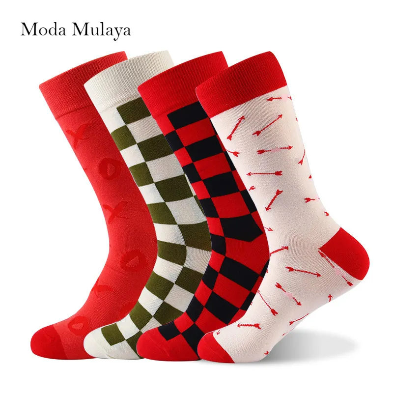 

New Arrival Mens Happy Socks Thermal Red White Plaid Colorful Funny Sock Men 100% Combed Cotton Casual Crew Brand Socks for Men