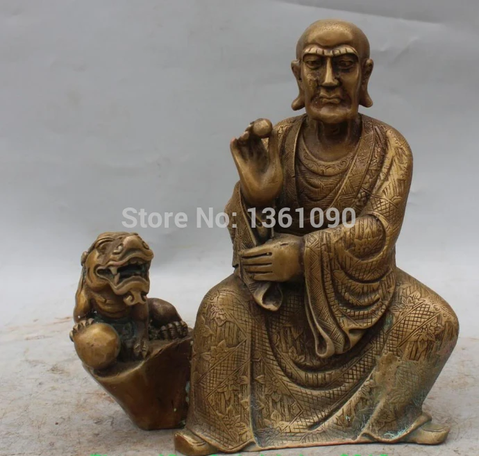 

xd 001151 8" Collection Chinese Buddhism Bronze Ride tiger arhat Ocean's eighteen Buddha