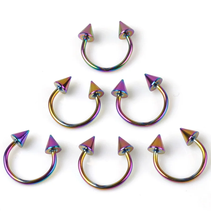 

Cone Spike Horseshoe Circular Ring 5 pcs Surgical Steel Labret Nipple Hoops Nose Septum Eyebrow Piercing Body Jewelry 8mm 10mm