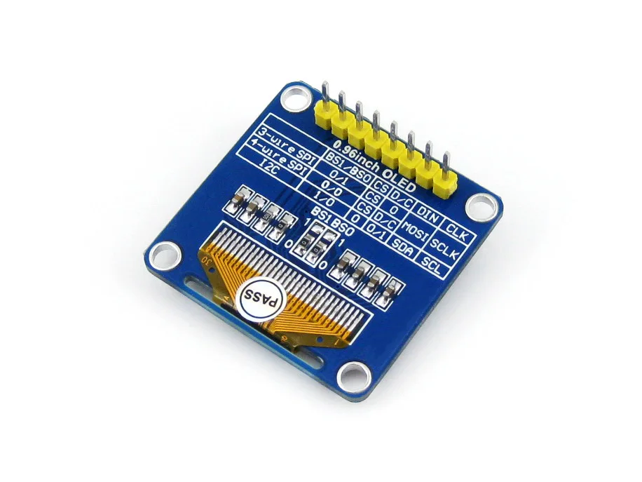 0,96 дюймов OLED (B) дисплейный модуль, SPI/I2C интерфейсов, вертикальный выносной, SSD1306 чип, желтый, синий цвет, широкий угол