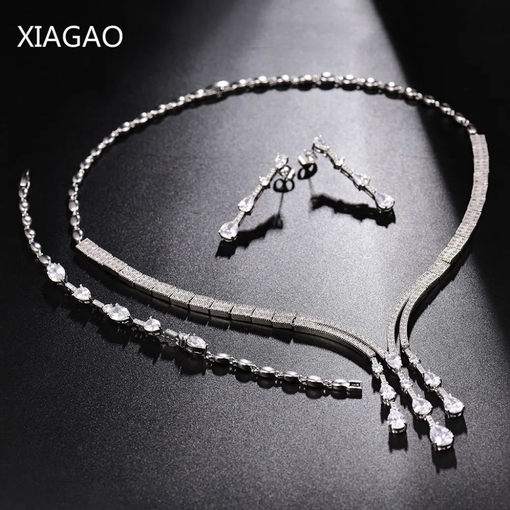

XIAGAO Hot Tassel Bride Classic Rhinestone Crystal Necklace Earrings Bracelet for Women Wedding Jewelry Sets Wedding Engagement