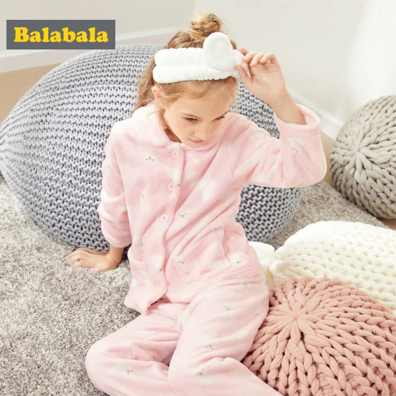 Balabala/пижамный комплект из 2 предметов для девочек, мягкая Фланелевая пижама с принтом, пижама с длинными рукавами, комплект из рубашки и