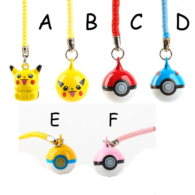 

Pikachu The bell Keychains Pendant Key Chain backpack Key Ring Metal 2-1.5 cm randomization 6pcs/set Toy gifts Cute toys