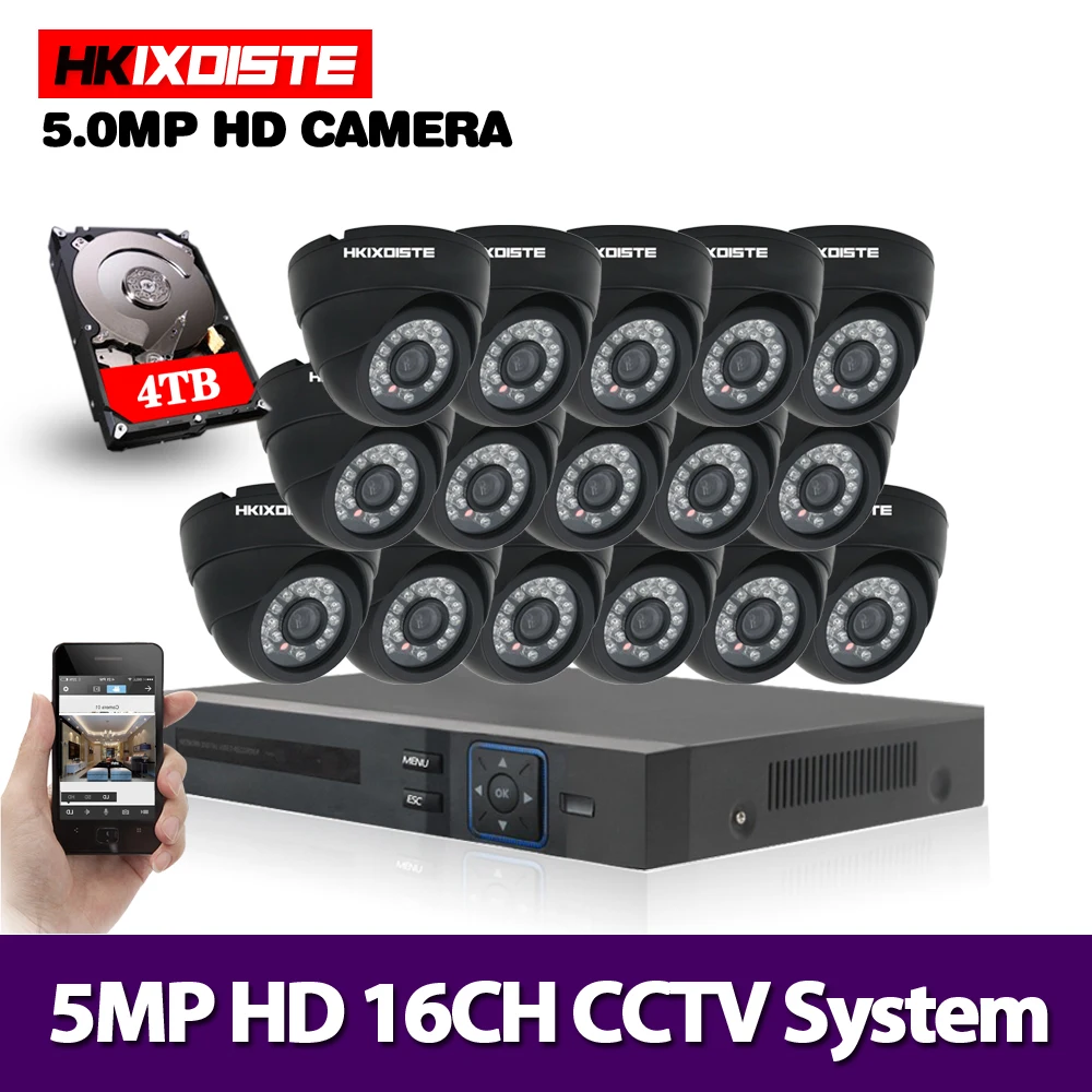 5MP Ultra HD 16CH DVR H.265 + CCTV камера безопасности системы 16 шт. 5MP CCTV системы IR Крытый ночного видения комплект видеонаблюдения