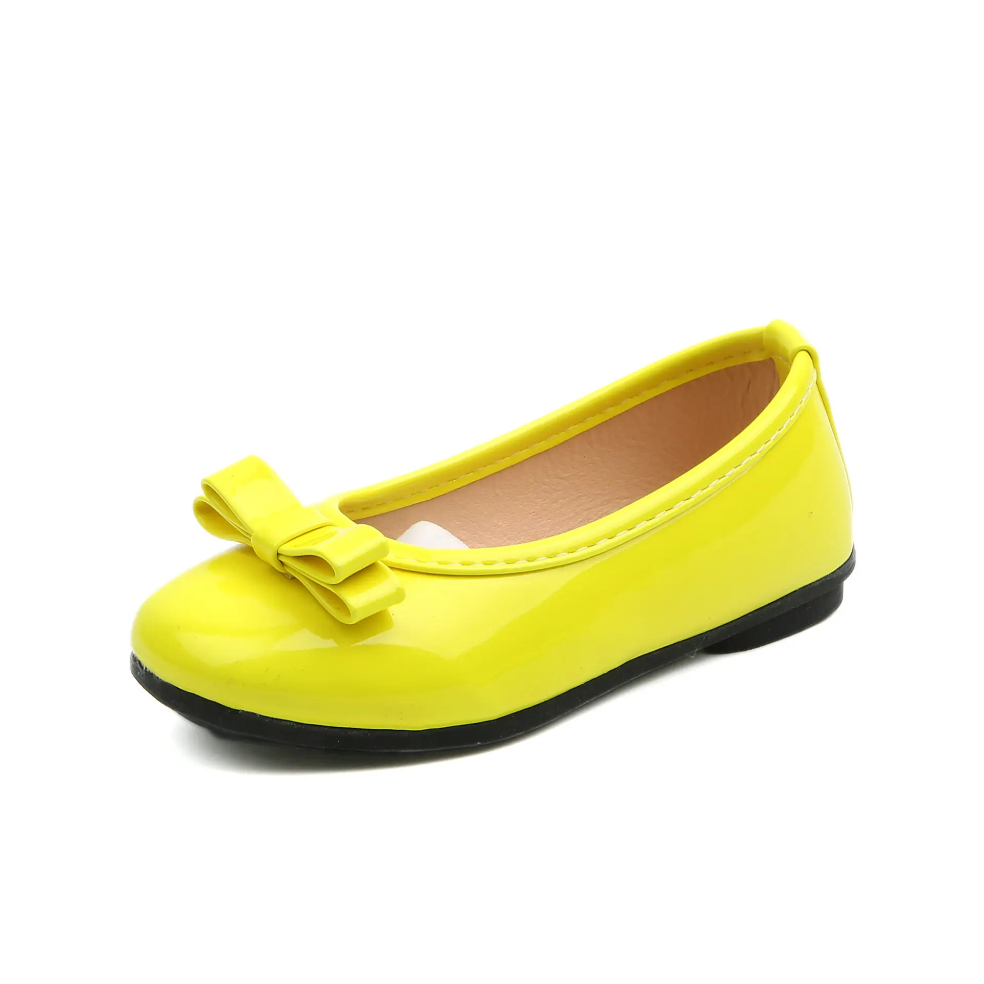 AFD SWG/белые туфли из лакированной кожи для девочек; детская кожаная обувь с мягкой подошвой; Черная детская обувь принцессы; детская обувь для танцев на плоской подошве для девочек - Цвет: Yellow