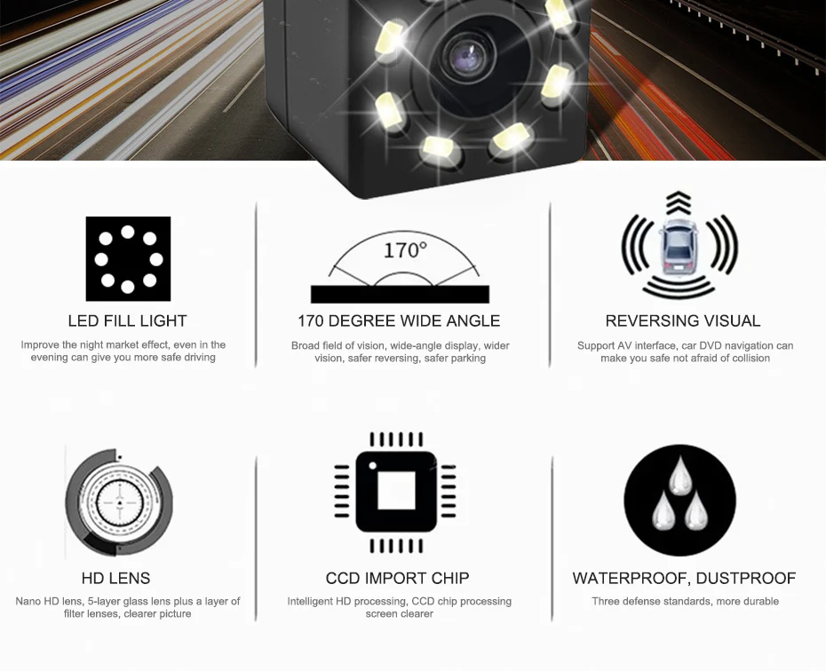 Car Rear View Camera HD Wide Angle Night Vision Waterproof 170 Degree Mini Car Camera Parking Reverse Car Rearview Mirror Camera (8)