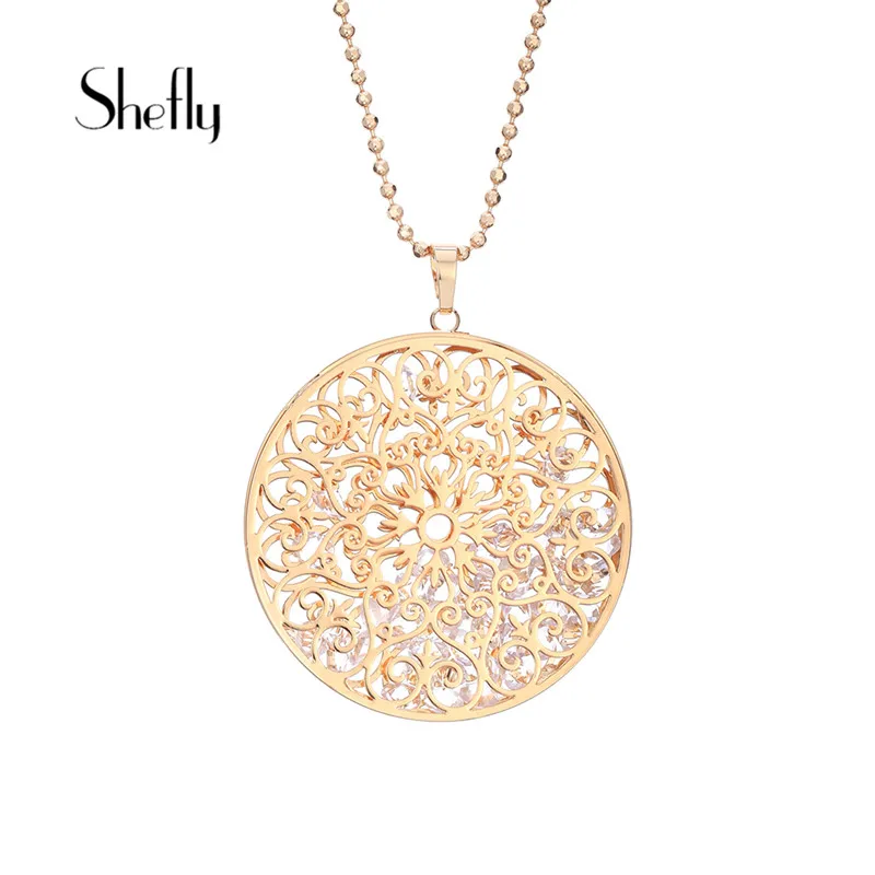 Горячая Распродажа большие полые круглые подвески ожерелье розовое золото серебро Цвет кубического циркония цветок форма винтажное ожерелье для женщин Kolye