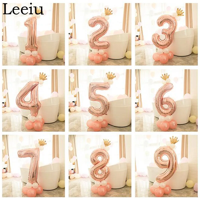 

Leeiu Gold Crown Balloon Set Number Foil Balloons 1 2 3 4 5 6 7 8 9 Years Happy Birthday Balloons Party Decoration Kids Favors