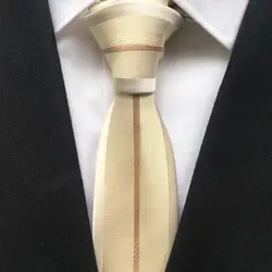 Одежда высшего качества Для мужчин высокого уровня Панель Галстук Модные Узкие галстуки бежевый желтый с вертикальными полосами граничит