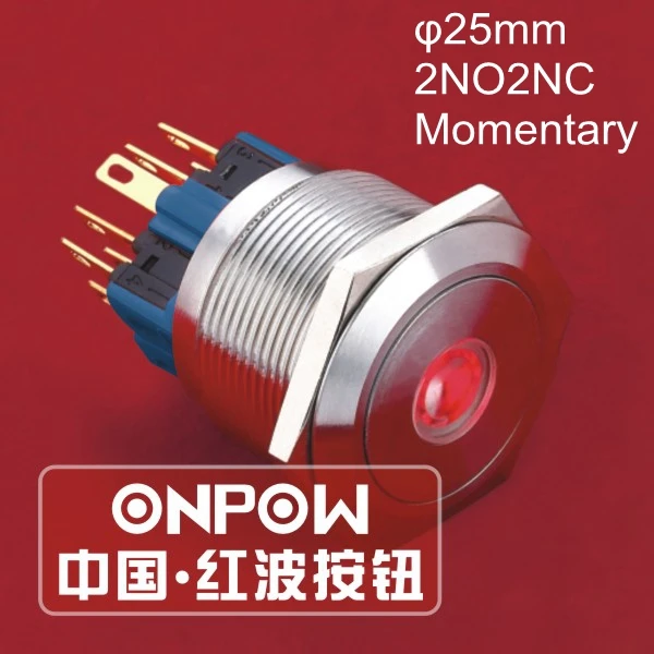 ONPOW 25 мм 2NO2NC Мгновенный 12 В 24 220 Красный светодиодный точечный светящийся