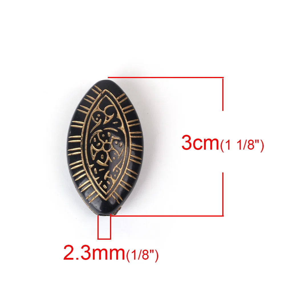 DoreenBeads акриловые черные разделители овальные гравированные шарики DIY детали