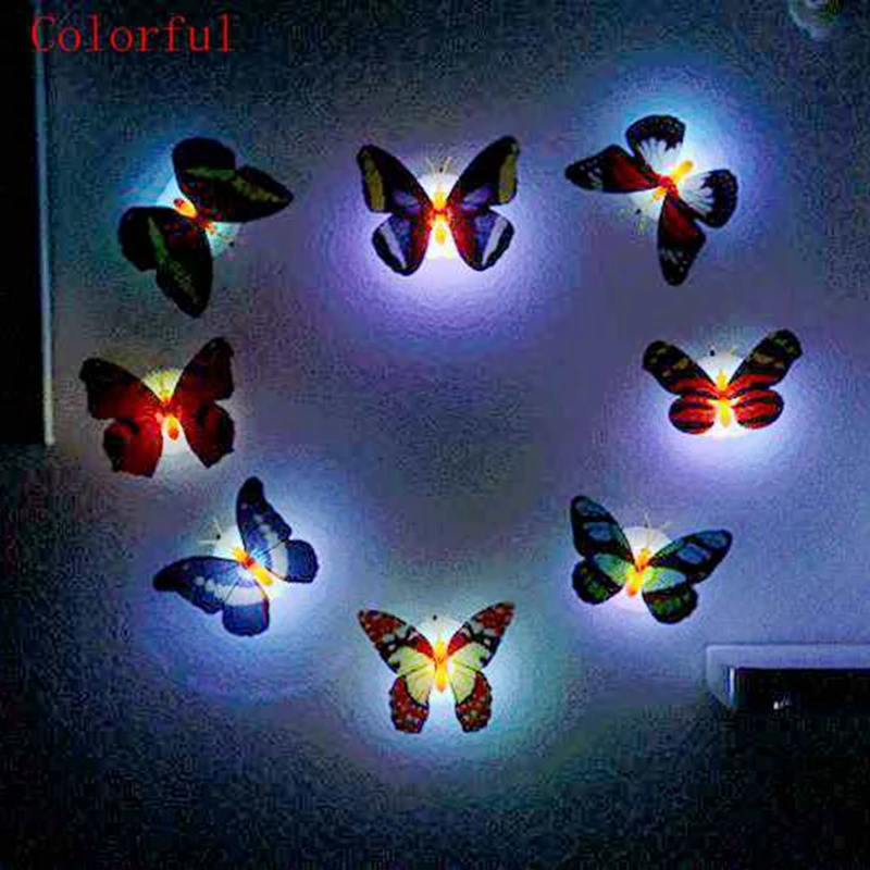 10pcs/lot Butterfly Night Light Color Light For Kitchen Bedroom Living Kid Room Easy Installation Home Decor Led Night Light New