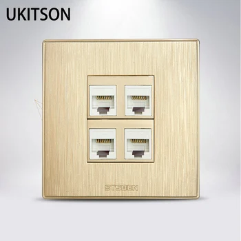 

4 Ports CAT5E LAN RJ45 Network Plug Socket 86x86mm Faceplate Golden Color