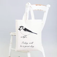 Сегодня будет отличный день сумки-тоут повседневные женские многоразовые вдохновляющие цитаты холщовые сумки ретро птичий принт на молнии сумка на плечо