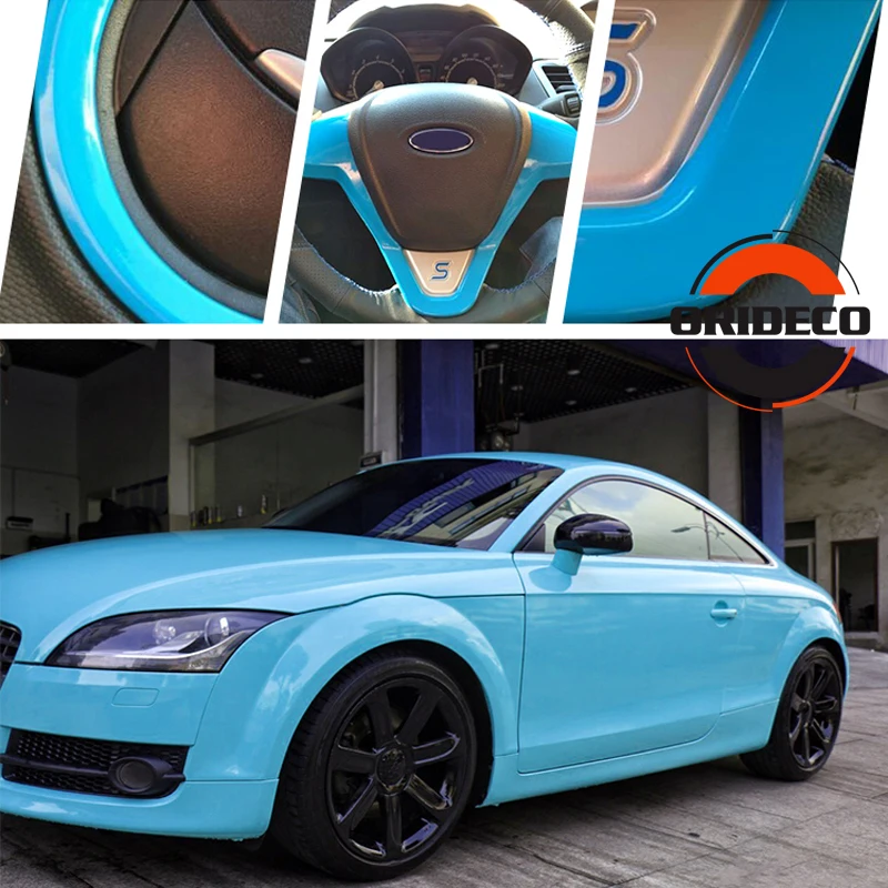 light blue highly glossy vinyl car wrapping