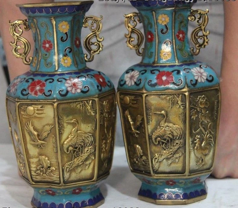 

Chinese Cloisonne Wire Inlay Enamel Pure Bronze Lucky Animal Pattern Vase Pair
