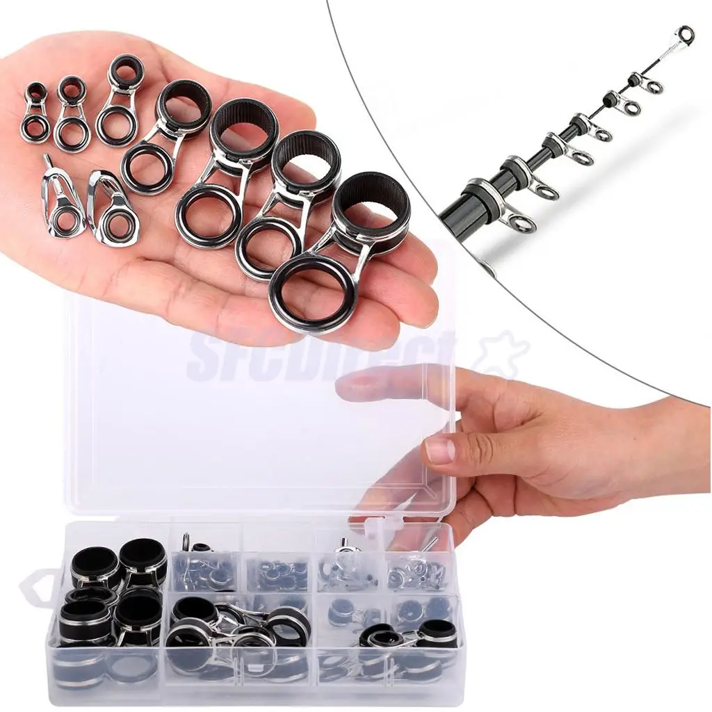 55Pcs/box Stainless Steel Fishing Rod Guides Rod Repair Kit DIY Eye Rings, Mixed 9 Sizes