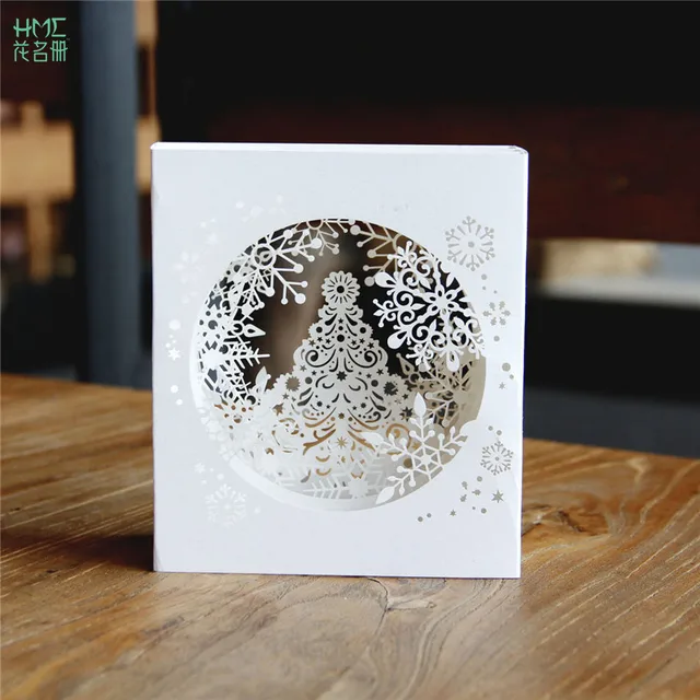 3D Pop Up Paper Laser Cut Cards Merry Christmas 3D Tree Boxes Snowflake
