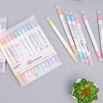 

12 Colors One Boxed Double-head Highlighter Set Handbook Diary Decoration Light Color Mark Note Pen Fineliner Pen Stationery