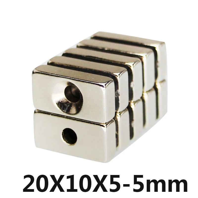 

10pcs/lot F 20x10x5 mm hole 5mm N35 Strong Square NdFeB Rare Earth Magnet 20*10*5 mm hole 5mm 20mm x 10mm x 5mm