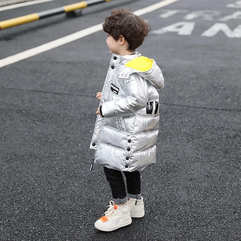 

Boys Winter Down Cotton Jacket New Korean Version Hooded Sliver Kids Cotton Coat Children Parkas Boys Chothing