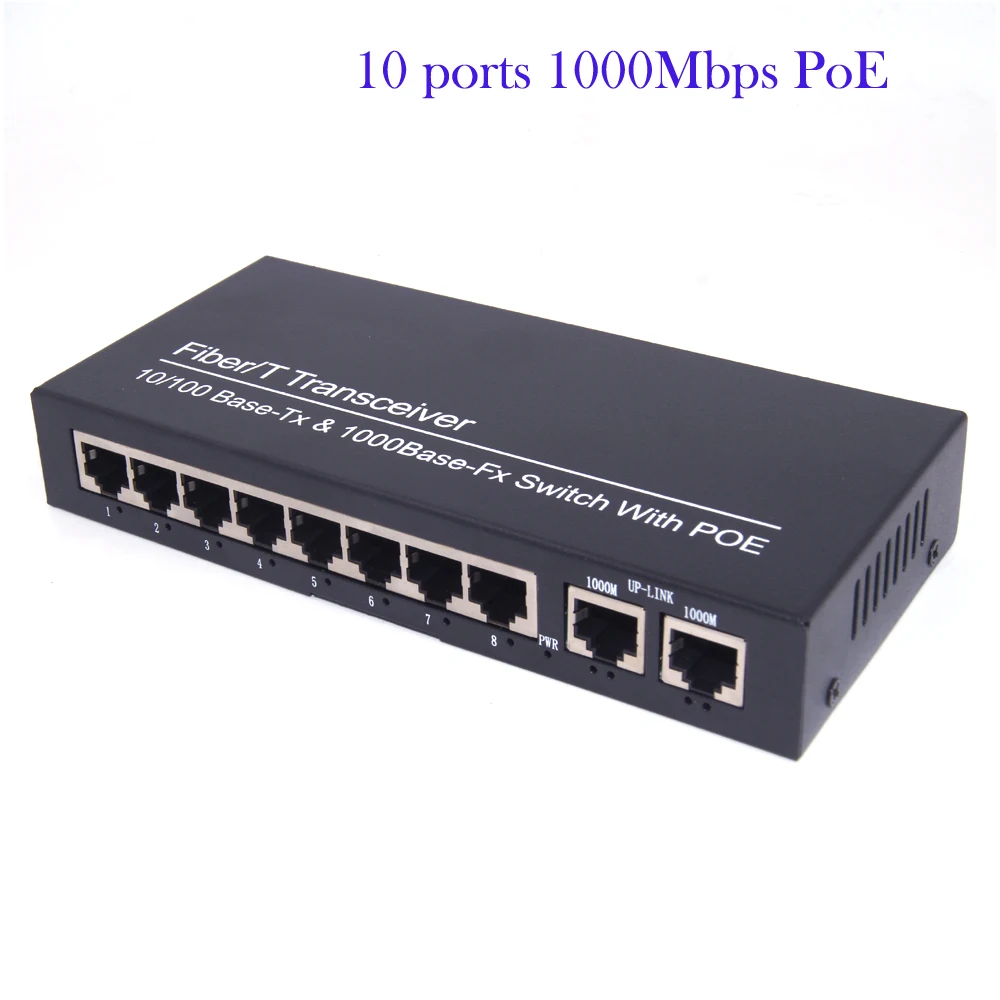 

POE Switch 10 ports 1000M Gigbit(8 ports POE+2 ports Uplink) POE Switch for POE IP cameras wireless AP power IEEE 802.3af(15.4W)