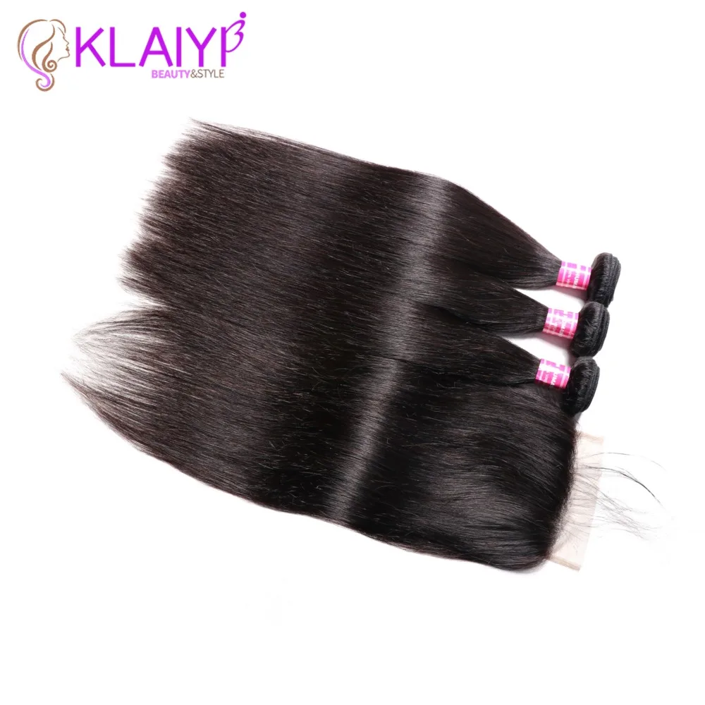 KLAIYI Hair Brazilian Straight Hair Bundles With 5*5 Lace Closure Human Hair With Closure Remy Hair Weaves