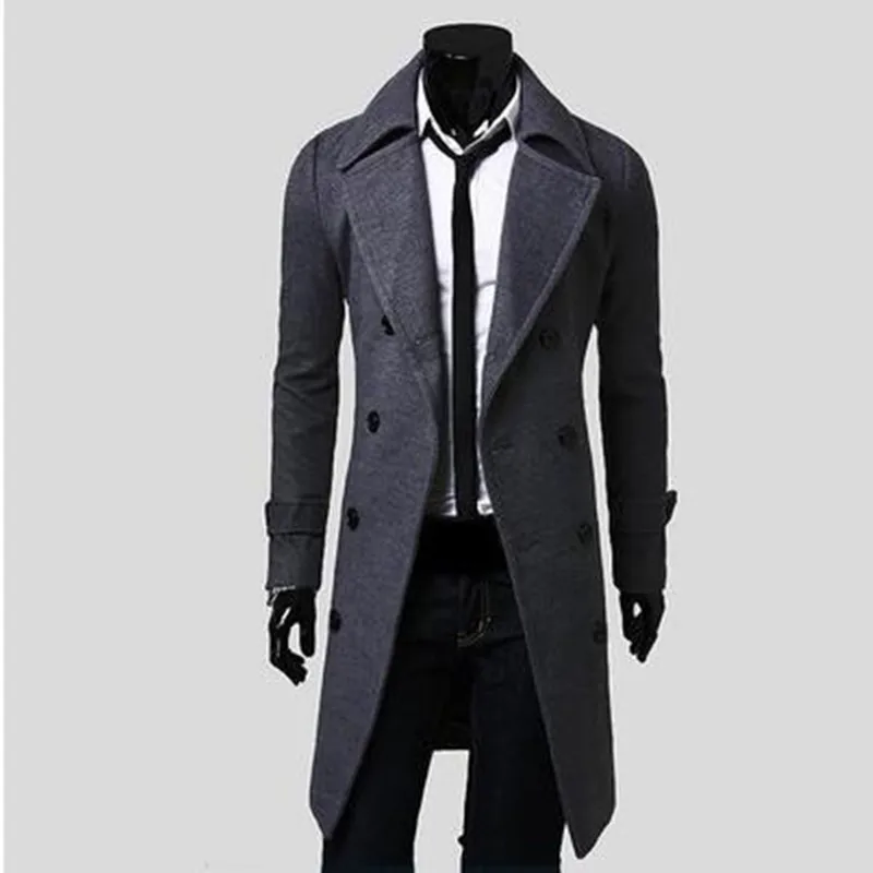 Хорошее качество Для мужчин шерстяное пальто, зауженное подходит Для мужчин среднего длинные пальто куртки с двойным слоем на груди; мужской Manteau Homme Пальто зимнее шерстяное пальто - Цвет: gray