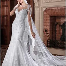 Сексуальное иллюзионное свадебное платье русалки с v-образным вырезом, свадебное платье для невесты с длинным рукавом и кружевной вышивкой, красивое свадебное платье W0065