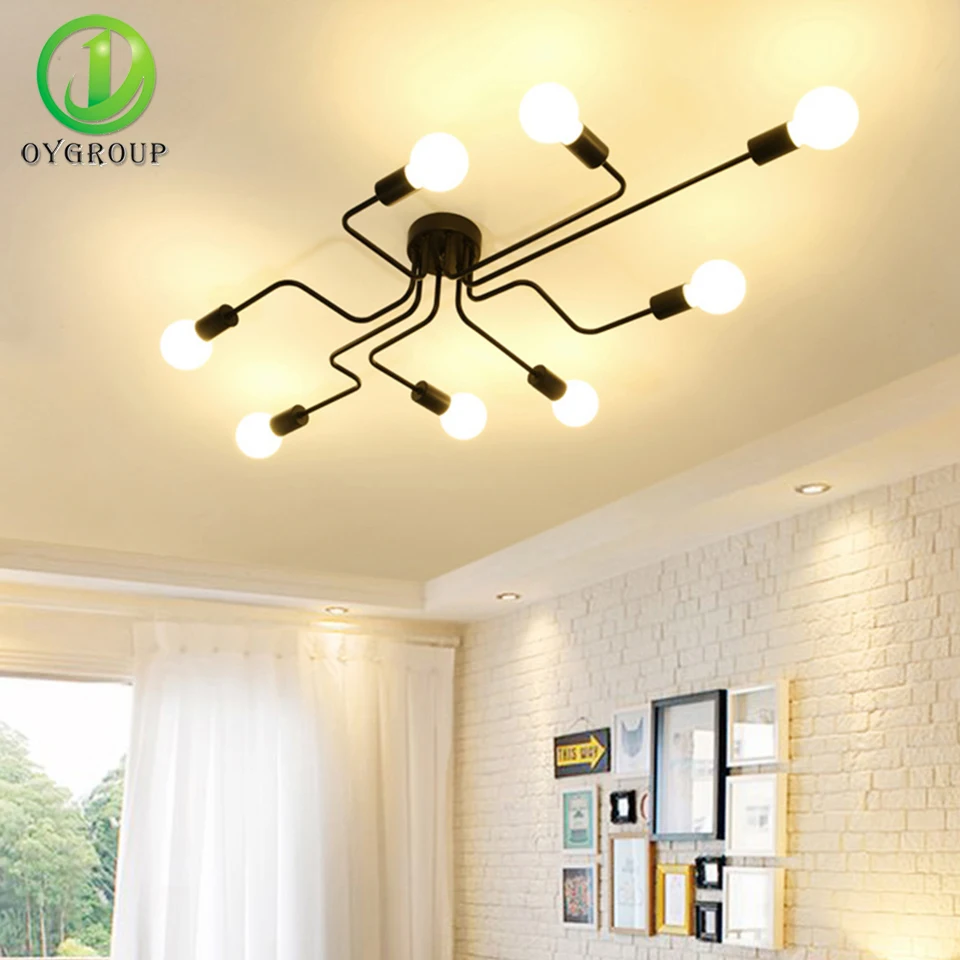 Najtaniej Oygroup lampy sufitowe w stylu vintage do oświetlenia domu oprawa wiele prętów kute lampa sufitowa żelazna E27 żarówka salon # CL06 CL08