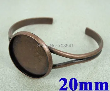 

20mm Vintage Antique Copper Plated Round Bezel tray Cabochon Blank Cuff Bracelet Bangle Bases Settings Crafts Making Wholesale