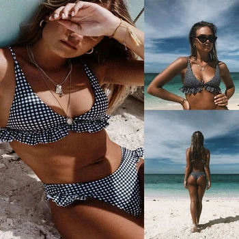 

Plaid Sexy Women Bikini Set 2019 New Push Up Ruffles Padded Swimwear Bikini Summer Women Bathing Suit Beachwear Dropshipping
