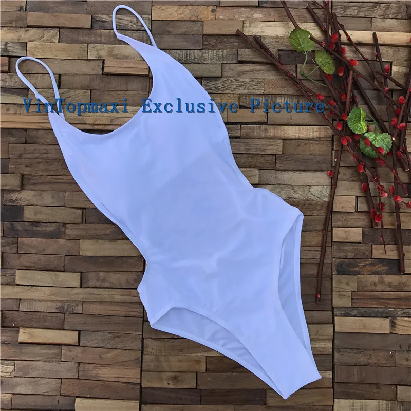 Solid Style Wild Black White Backless One Piece Swimsuit High Cut Monokini Beach Suit Female