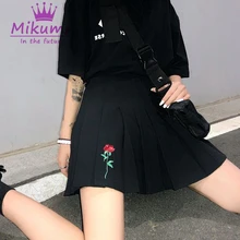 Готика, Харадзюку, женские плиссированные юбки с вышивкой в стиле панк, женские короткие юбки с высокой талией